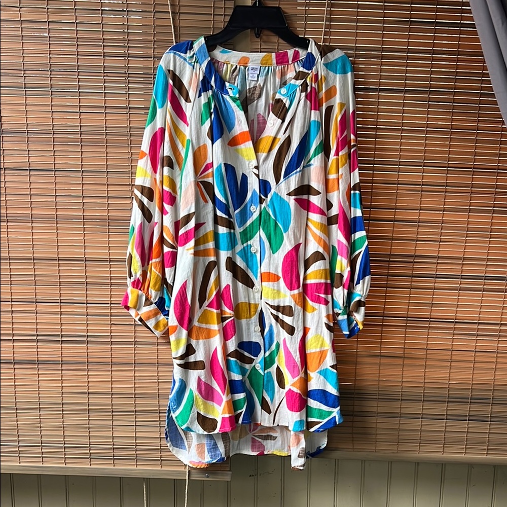 Tabitha Brown Colorful Leaf Print Tunic Top